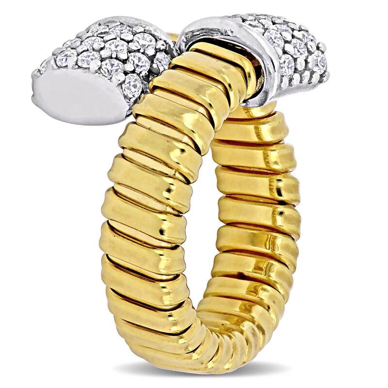Cubic Zirconia Bypass Stretch Omega Ring in Gold Plated image number null